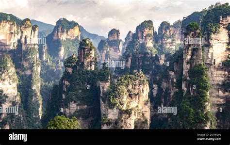 Avatar Mountains majestic landscape scenery. Panoramic view through the ...