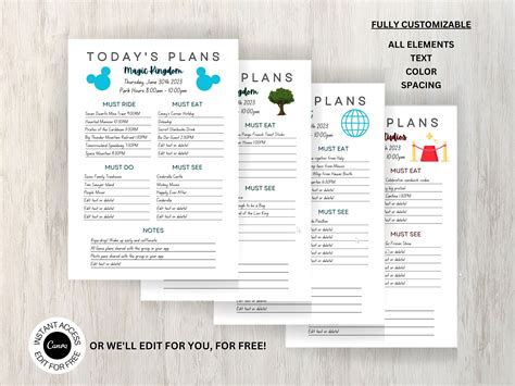 Editable Theme Park Trip Planner | Daily Park Plans Organization for