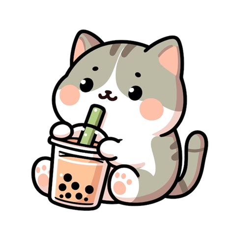 Premium Vector Cute Cat Drinking Boba Tea