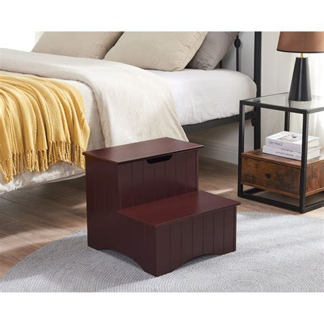 Elgincontemporary Wooden Bedroom Step Stoolwith Storage Walnut