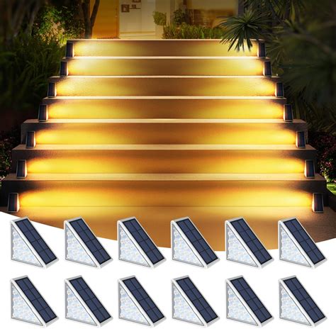 LED Solar Step Lights Waterproof Outdoor Stair Lights, Warm White Solar Deck Lights IP67 Solar ...