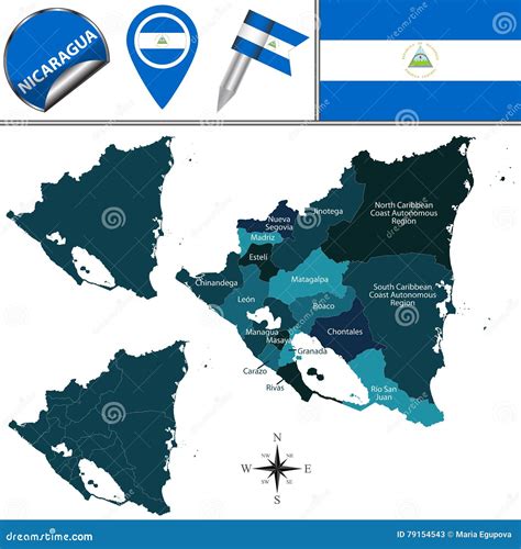 Map Of Nicaragua With Named Departments Stock Vector Illustration Of