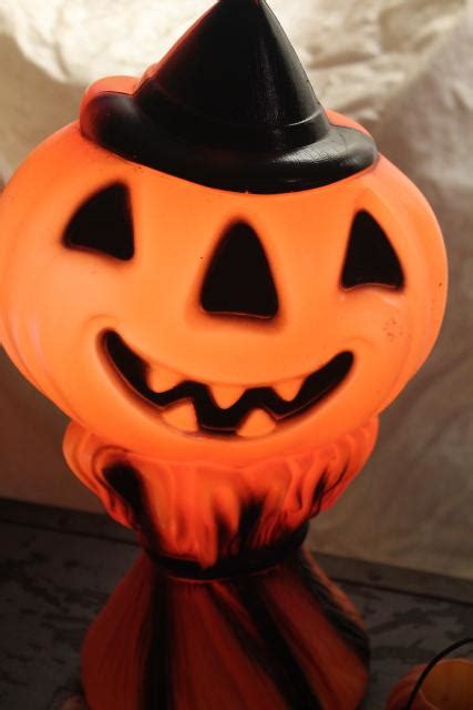 Vintage Halloween Jack O Lantern Pumpkins Blow Mold Light Trick Or