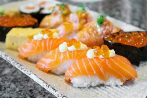 Sashimi Sushi Set On Plate Japanese Food Stock Photo Image Of Maki