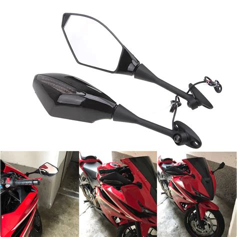 Motorcycle LED Turn Signals Racing Style Side Mirrors Rear View Mirror