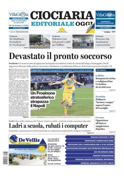 Ciociaria Oggi In Prima Pagina Un Frosinone Stratosferisco Strapazza