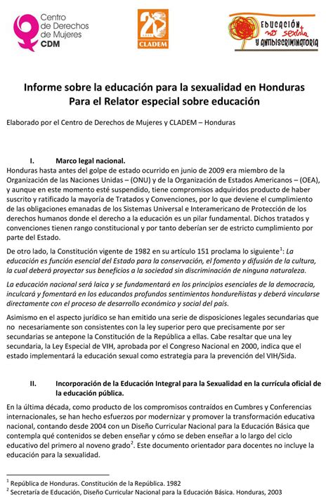 Informe Sobre La Educación Para La Sexualidad En Honduras Centro De