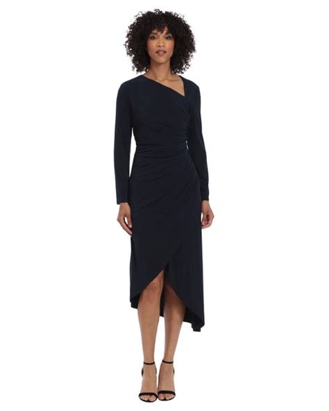 Maggy London Asymmetrical Ruched Side Dress In Blue Lyst