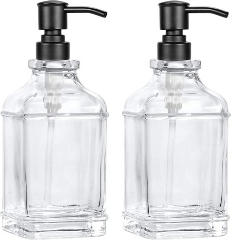 2pcs Soap Dispenser 18 Oz Thick Clear Glass With 304 Matte Black