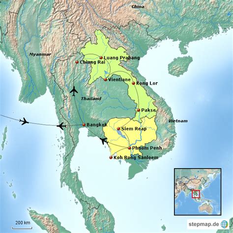 Stepmap Laos Kambodscha Bersicht Landkarte F R Asien