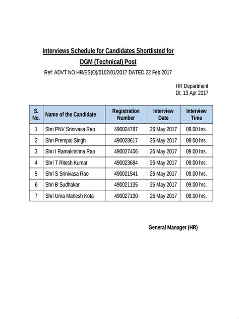 Interview Itinerary Template