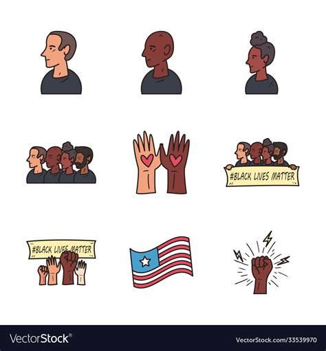 Black Lives Matter Line And Fill Style Icon Set Vector Image