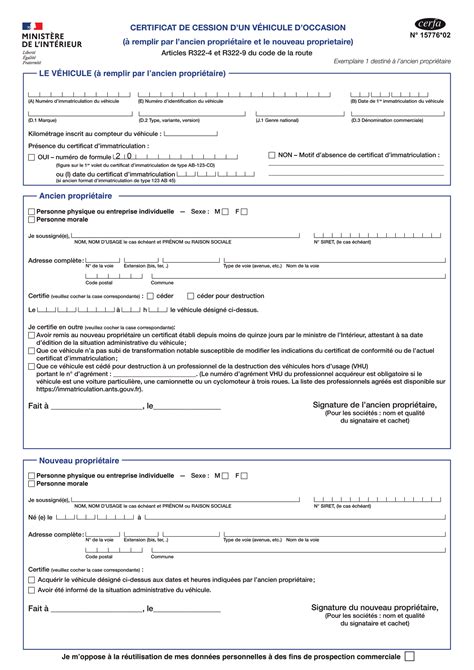 Comment Remplir Un Certificat De Cession De V Hicule