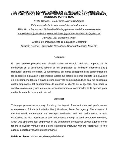 Pdf El Impacto De La Motivaci N En El Desempe O Pdf Fileen El