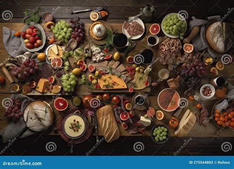 Table with food, top view stock image. Image of people - 275544803