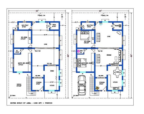 30x40 Feet North Facing 2 Bhk House Ground Floor Plan Dwg File Cadbull ...