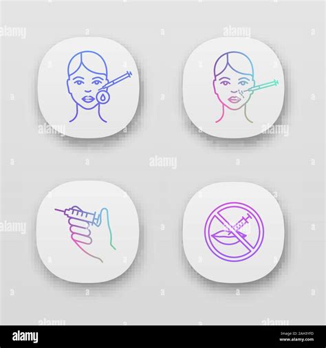 Neurotoxin Injection App Icons Set Makeup Removal Syringe