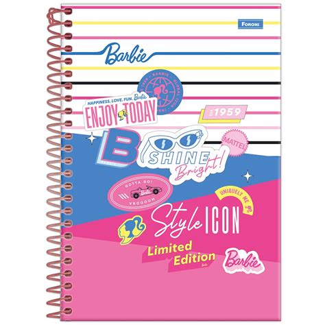 Caderno Espiral 1 4 Capa Dura Barbie BARBIE Cadernos Argolados