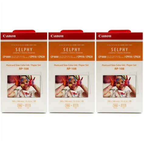 3x Canon Rp 108 High Capacity Color Ink Paper Set For Selphy Cp910 Printer 1 Kroger