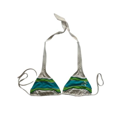 White Blue And Green Y2k Hibiscus Decal Bikini Depop