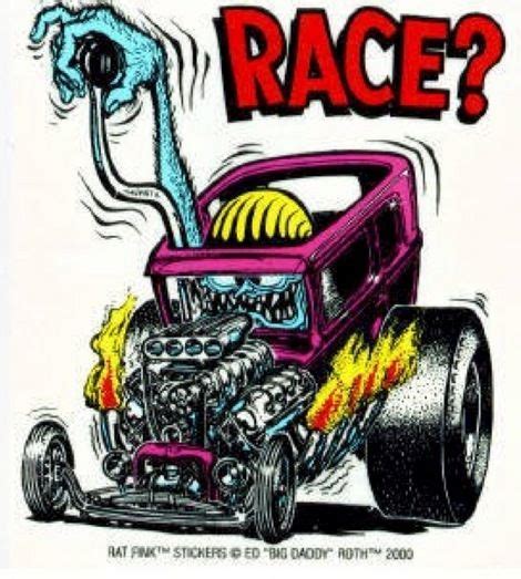 A Drawing Of A Hot Rod Car With Flames Coming Out Of Its Engine