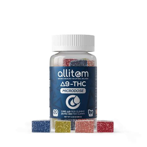 Allitom Delta 9 Thc Microdose Vegan Gummies 20pcs 1mg D9 And 25mg Cbd