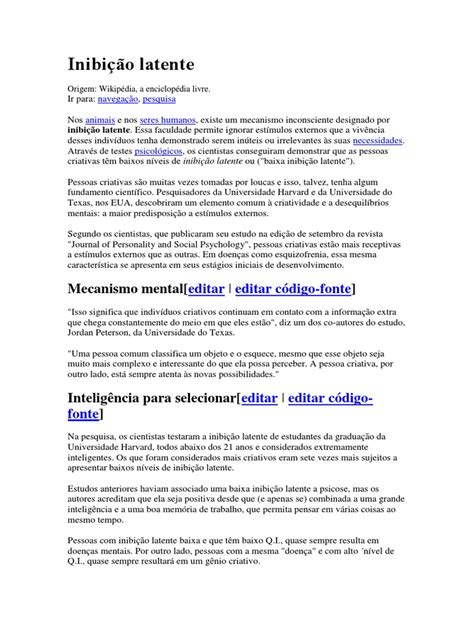 Inibição Latente Baixa - Baixa Inibição Latente e Criatividade | PDF | Conceitos psicológicos ...