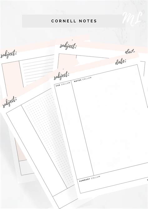 Simple Cornell Notes Method Paper Student Note Template Dot Etsy