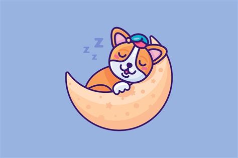 Premium Vector Sleeping Dog On Crescent Moon Illustration