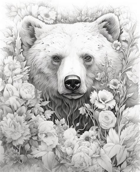 Premium Vector | A drawing of a bear with a black nose and a white nose ...