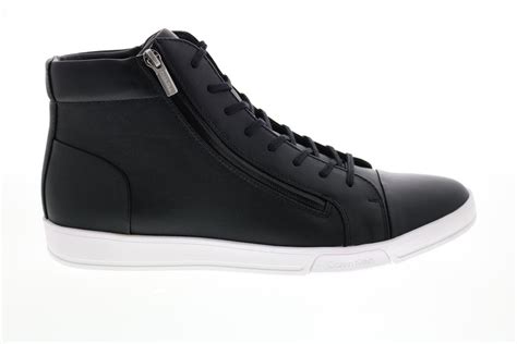 Calvin Klein Brant Brushed Saffiano Smooth Mens Black Zipper Sneakers ...