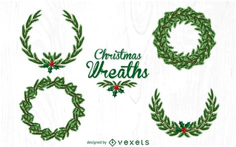 Christmas Pine Wreath Set Vector Download