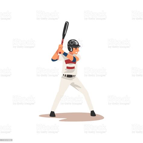 Baseball Player Swinging Bat Hitting Ball Softball Athlete Character In