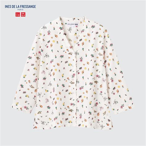 Cotton Twill V Neck Sleeve Shirt Floral Ines De La Fressange