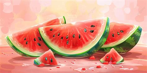 3d A Picture Of Watermelon And Cherries With Tropical Background, 3d A Picture Of Watermelon And ...