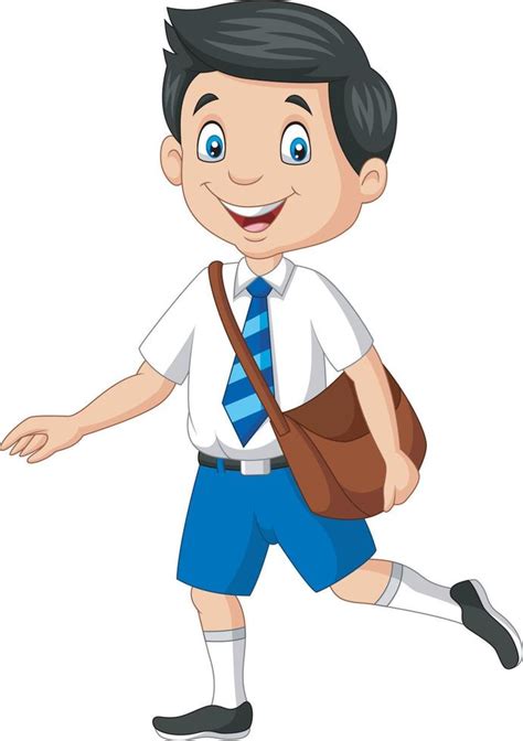 Cartoon Happy School Boy In Uniform Carrying Backpack 7270916 Vector