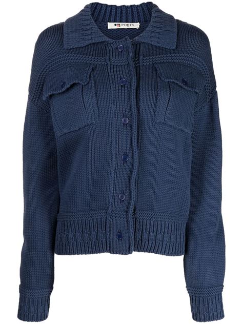 Ports Chunky Knit Cardigan Blue Farfetch