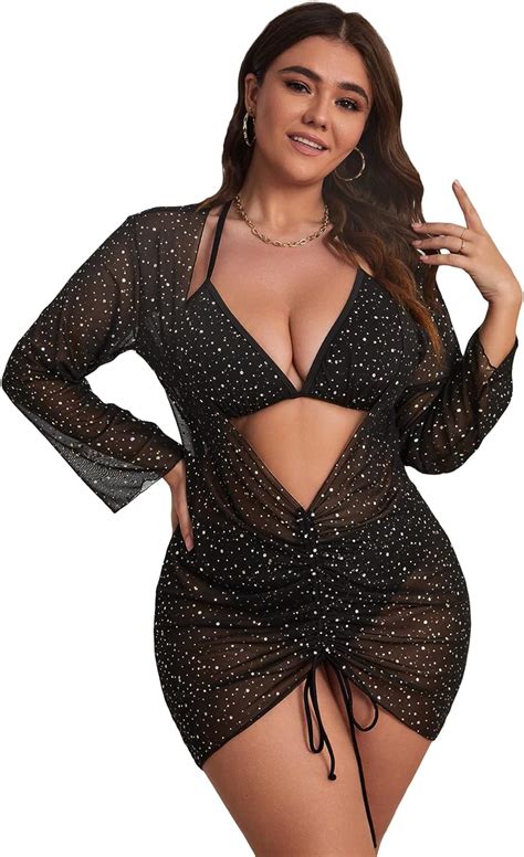 Amazon Makemechic Women S Plus Size Piece Rhinestone Halter