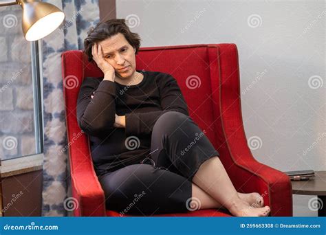 Sad Middle Age Woman Alone In Hotel Room Stock Photo Image Of