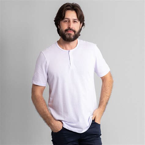 Camiseta Henley Piquet Branca Lasfer Store Moda Básica e Uniformes