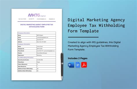 Digital Marketing Agency Employee Tax Withholding Form Template In Word