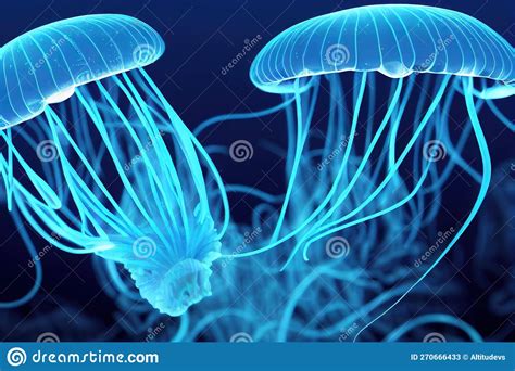 Group Of Colorful Glowing Jellyfish Phyllorhiza Punctata Swimming In