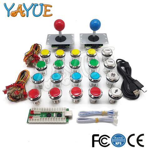 Chrome Illuminated Led Arcade Buttons Pin Joystick Diy Kit Usb Encoder