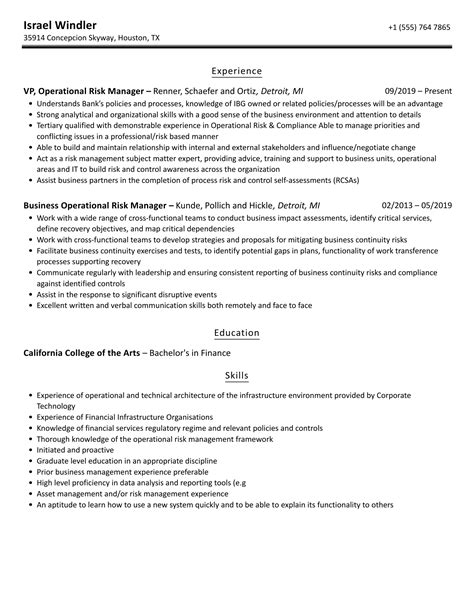 Operational Risk Manager Resume Samples Velvet Jobs