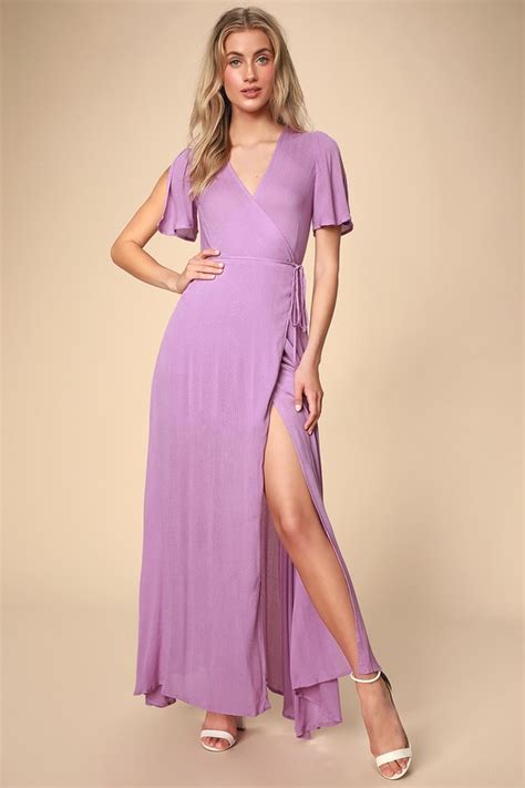 Lovely Lavender Dress Short Sleeve Wrap Dress Maxi Dress Lulus