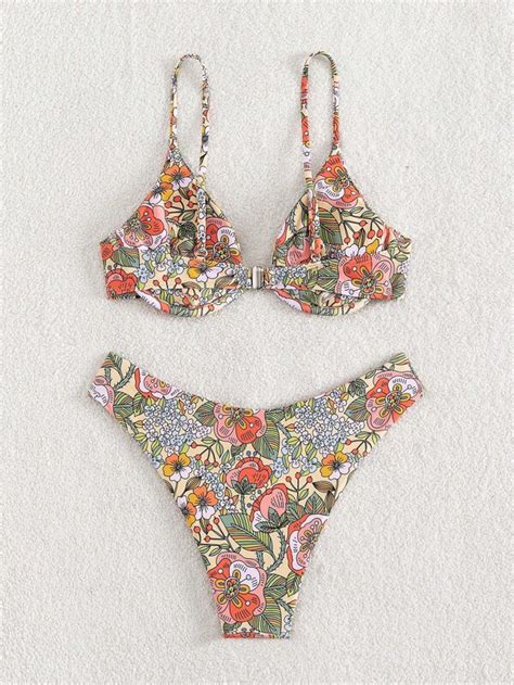 Floral Print Underwire Bikini Swimsuit SHEIN UK