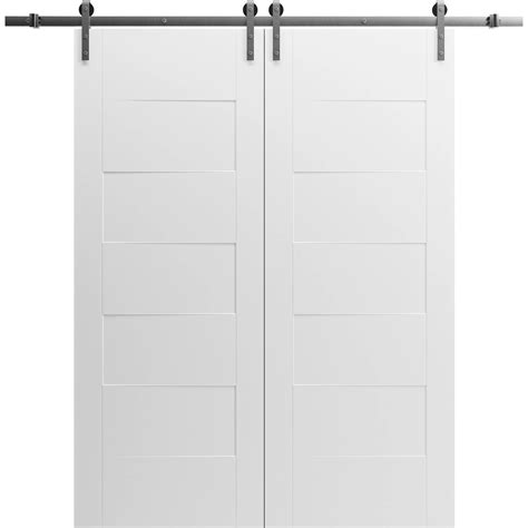 Modern Double Barn Door Mela Painted White Ft Silver Rail