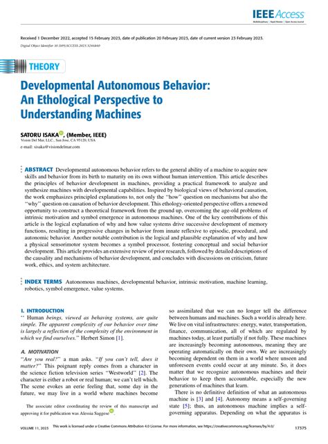 Pdf Developmental Autonomous Behavior An Ethological Perspective To