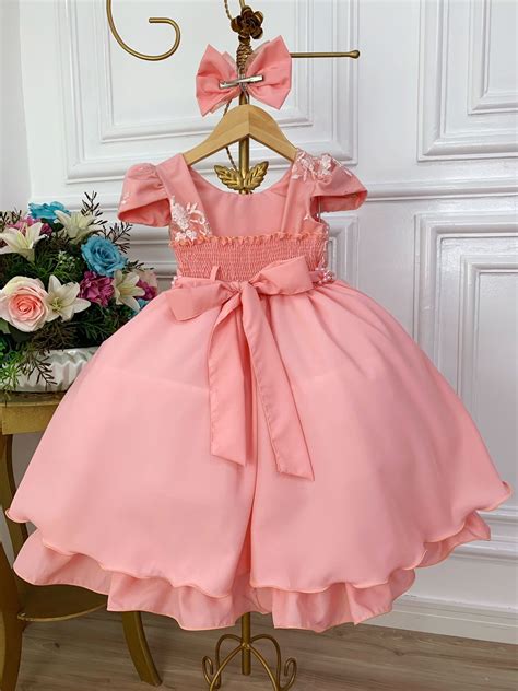 Vestido Infantil Goiaba C Renda E Cinto De P Rolas La O Rosa