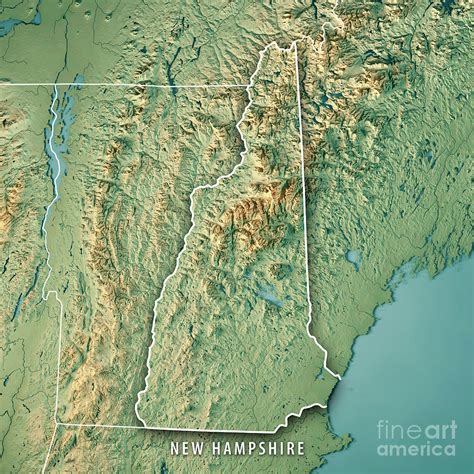 New Hampshire State USA 3D Render Topographic Map Border Digital Art By